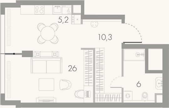 Планировка: Студия, 47,5 м²