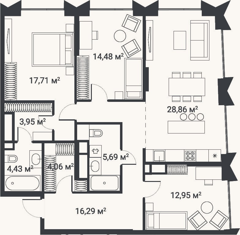 Планировка: 4+ к, 111,1 м²
