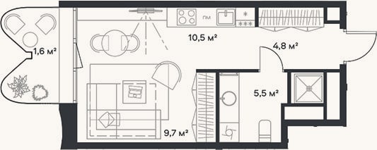 Планировка: Студия, 30,5 м²