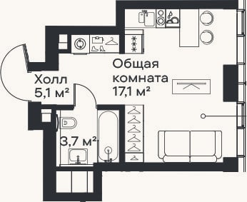 Планировка: Студия, 25,9 м²