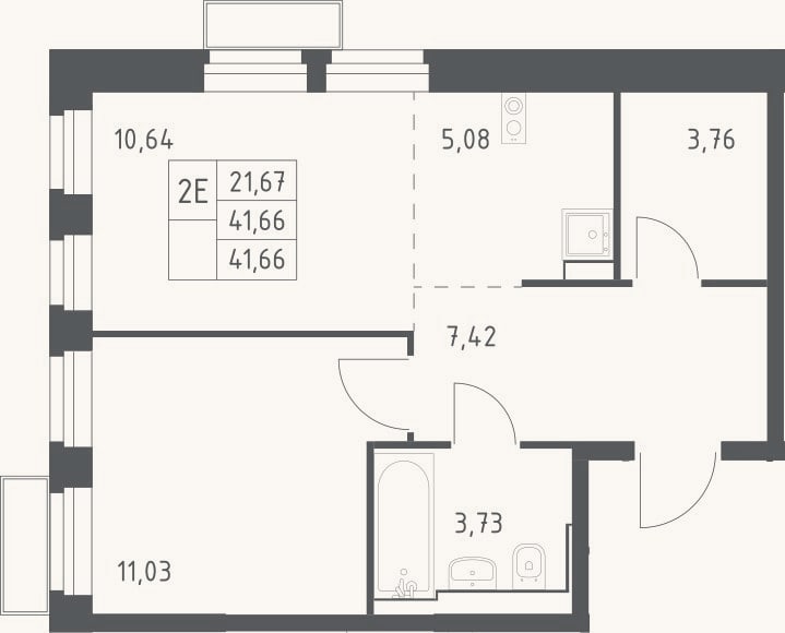 Планировка: 2-к, 41,7 м²