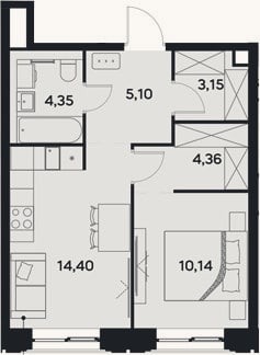 Планировка: 1-к, 41,5 м²