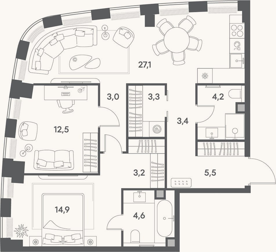 Планировка: 3-к, 81,7 м²