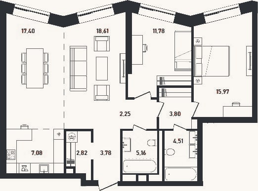 Планировка: 3-к, 93,2 м²