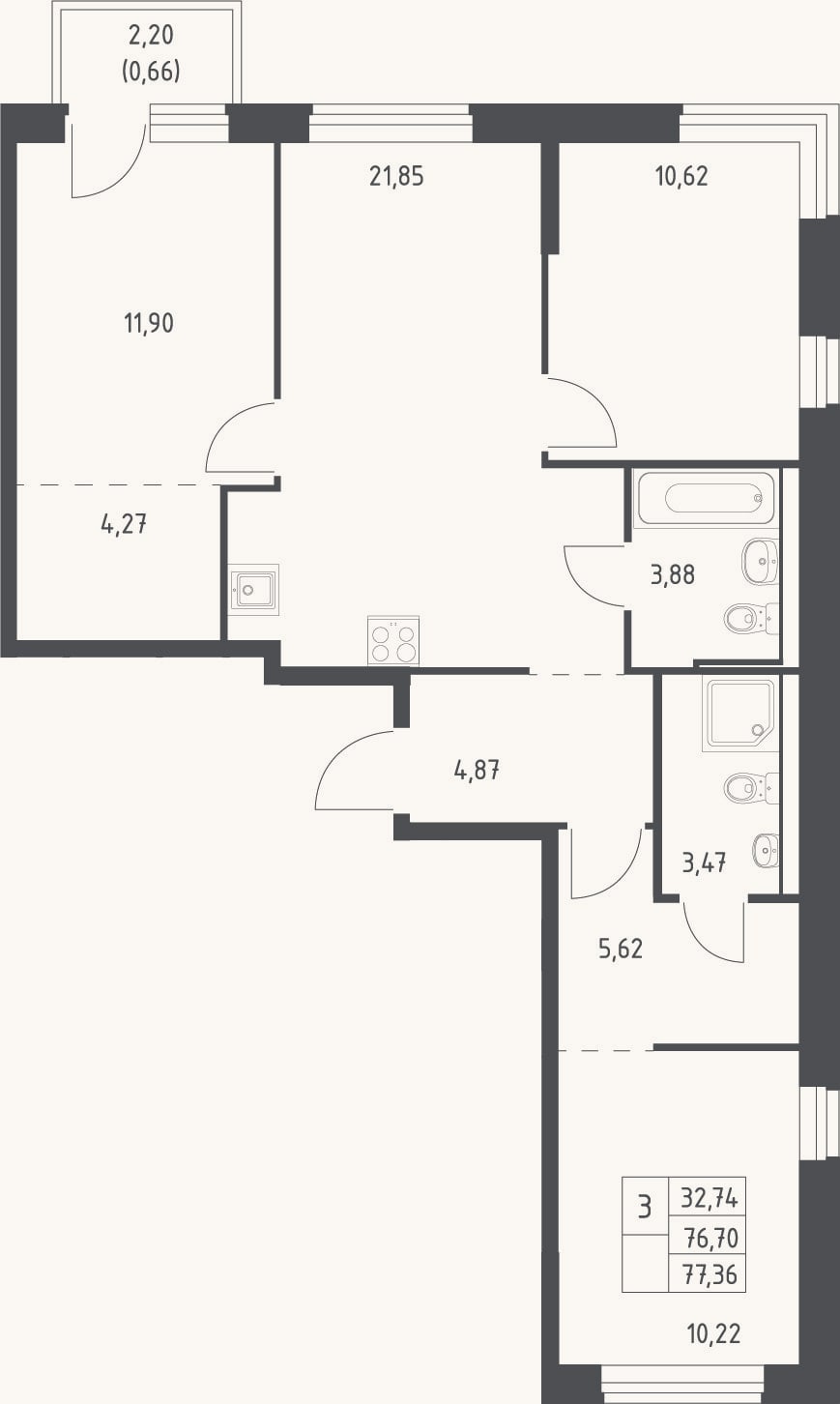 Планировка: 4+ к, 76,7 м²