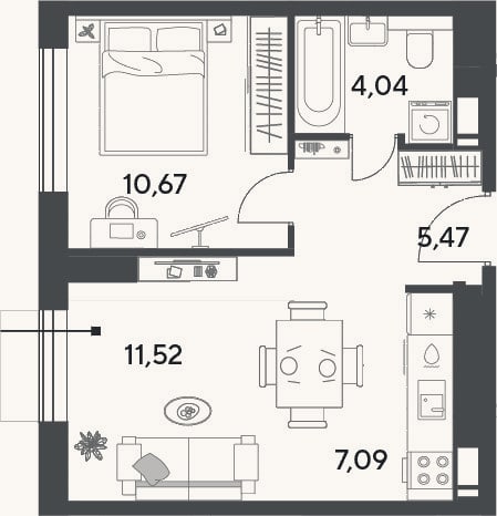 Планировка: 2-к, 38,8 м²