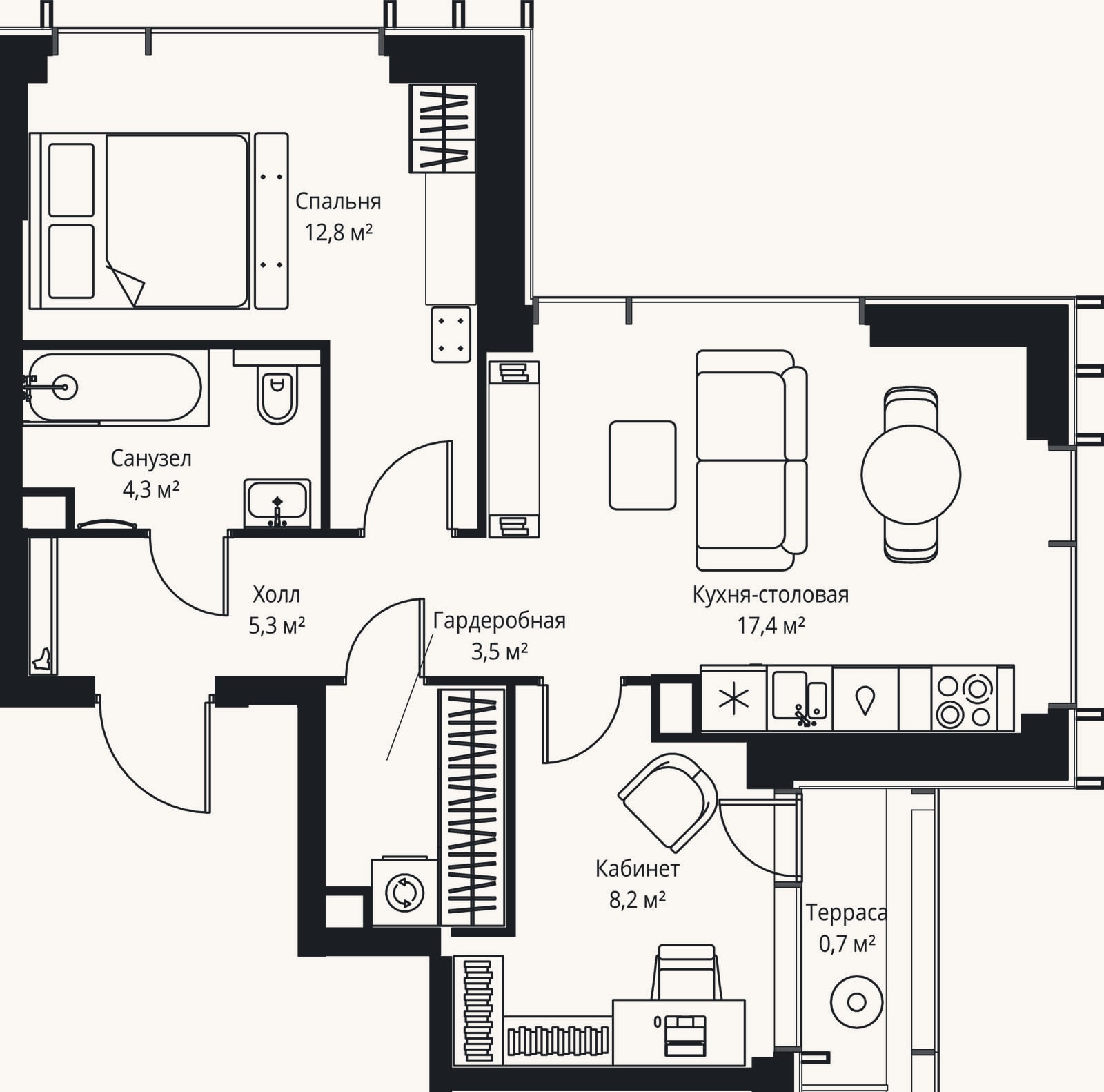 Планировка: 3-к, 51,5 м²