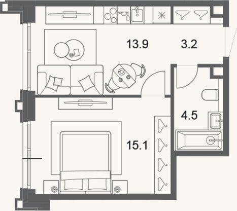 Планировка: 2-к, 36,7 м²