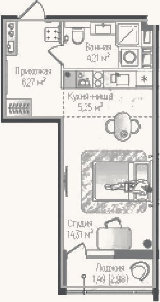 Планировка: Студия, 30 м²