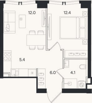 Планировка: 2-к, 39,9 м²