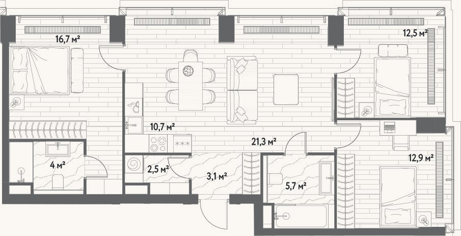 Планировка: 4+ к, 89,4 м²