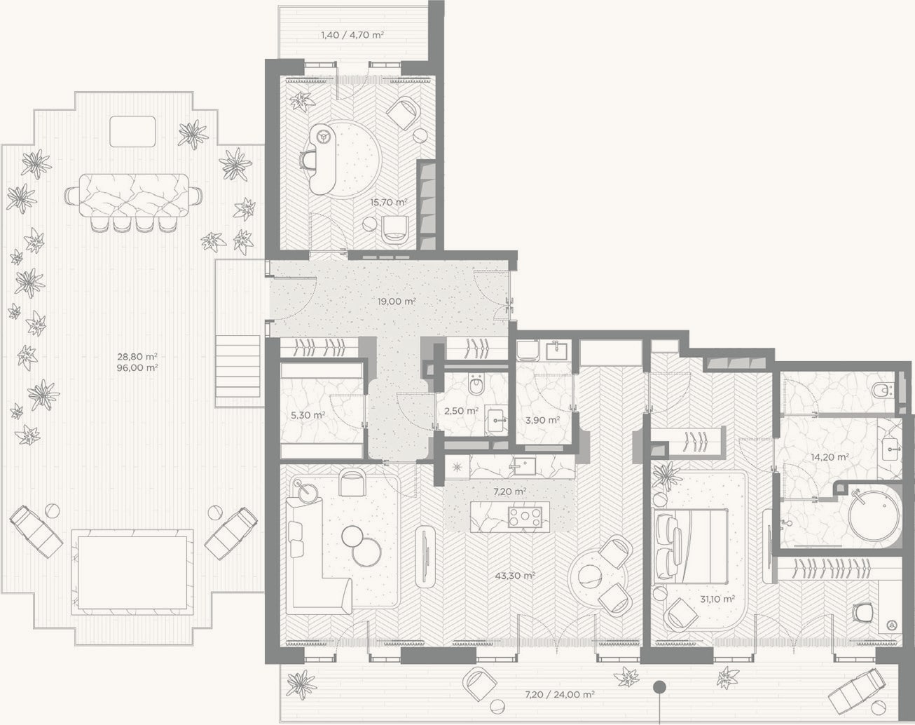 Планировка: 2-к, 142,2 м²