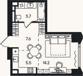 Планировка: Студия, 33 м²