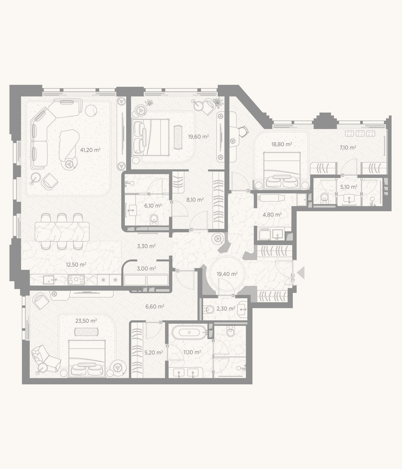 Планировка: 3-к, 197,7 м²