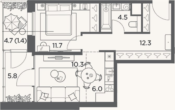 Планировка: 2-к, 50,6 м²