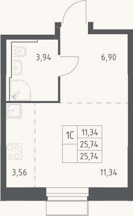 Планировка: Студия, 25,7 м²