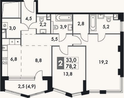 Планировка: 3-к, 75,7 м²