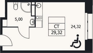 Планировка: Студия, 29,3 м²