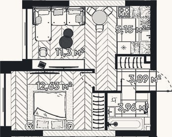 Планировка: 2-к, 36,9 м²