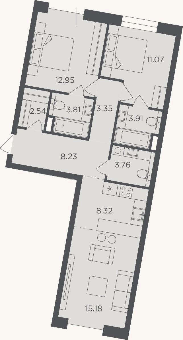 Планировка: 3-к, 73,1 м²