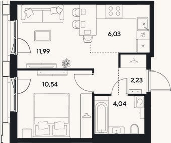 Планировка: 2-к, 34,8 м²
