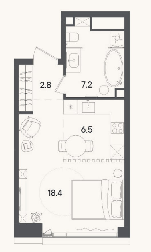 Планировка: Студия, 34,9 м²