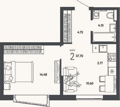 Планировка: 2-к, 37,7 м²