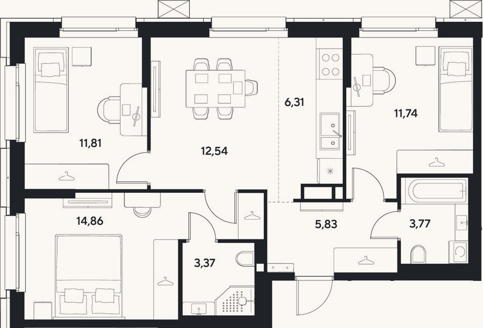 Планировка: 4+ к, 70,2 м²