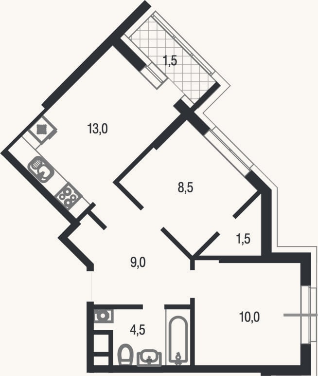 Планировка: 2-к, 46,5 м²
