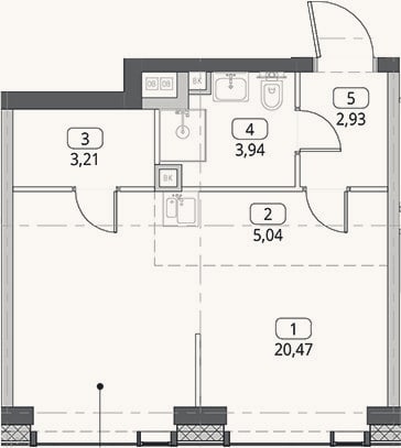Планировка: Студия, 35,6 м²