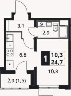 Планировка: Студия, 23,1 м²