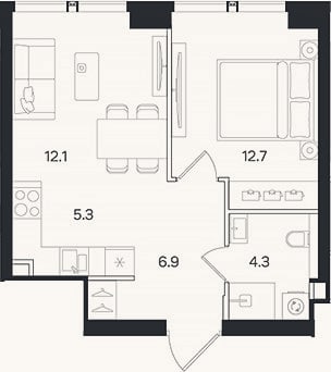 Планировка: 2-к, 41,3 м²