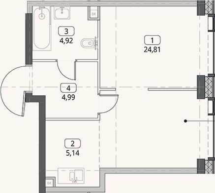Планировка: Студия, 39,9 м²