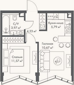 Планировка: 2-к, 36,2 м²