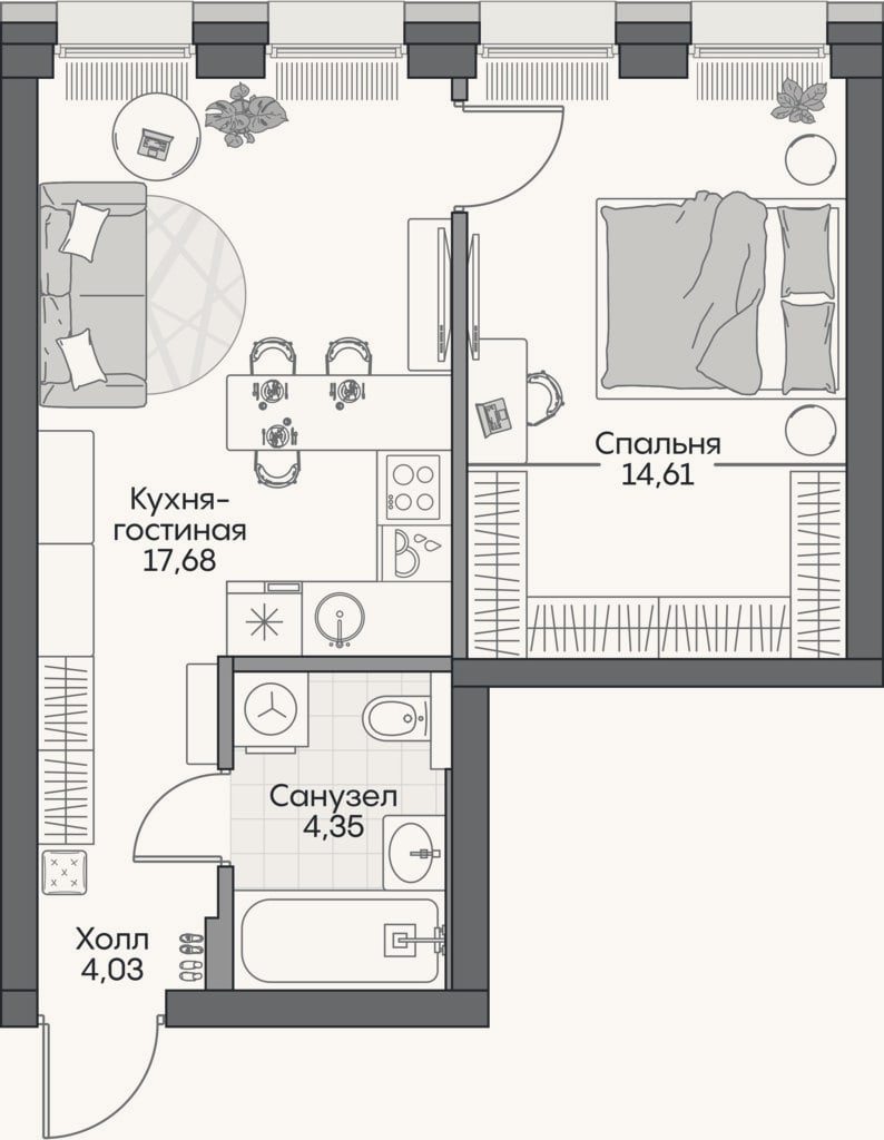 Планировка: 2-к, 38,2 м²