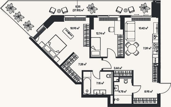 Планировка: 3-к, 81,1 м²