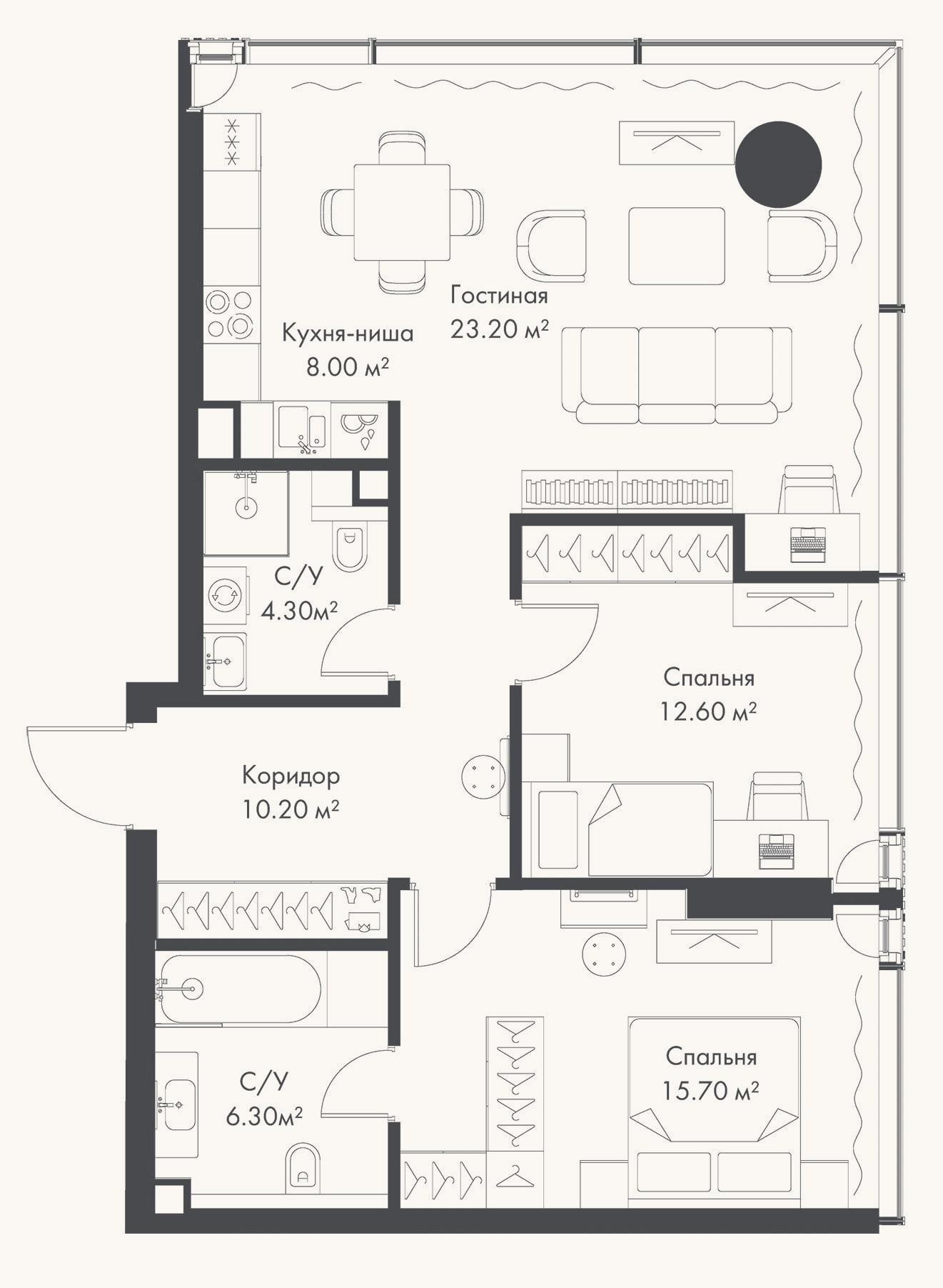 Планировка: 3-к, 80,3 м²