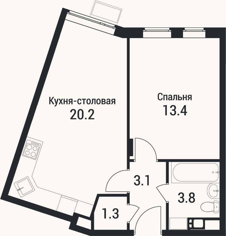 Планировка: 2-к, 41,8 м²