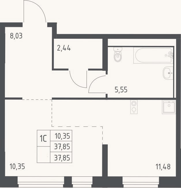Планировка: Студия, 37,9 м²