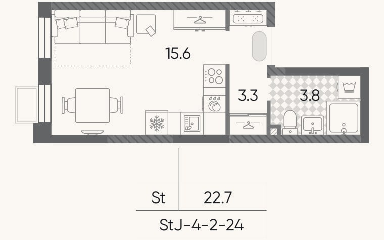 Планировка: Студия, 22,7 м²