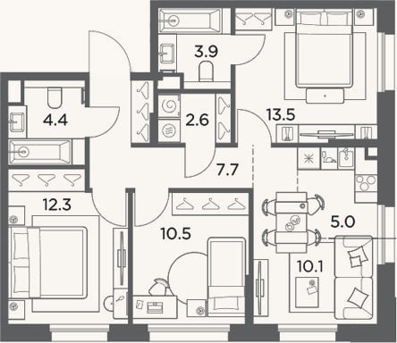 Планировка: 4+ к, 70 м²