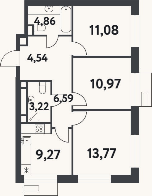 Планировка: 3-к, 64,3 м²