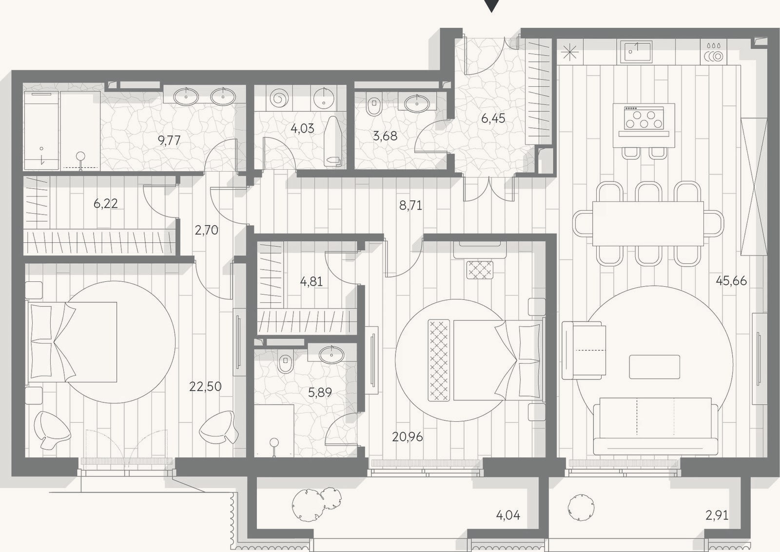 Планировка: 3-к, 141,4 м²