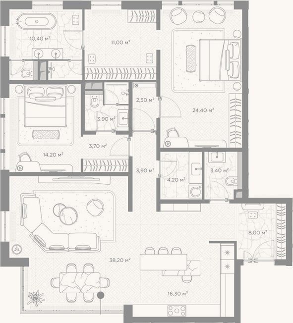 Планировка: 2-к, 144,1 м²