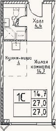 Планировка: Студия, 27 м²