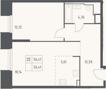 Планировка: 2-к, 56,4 м²