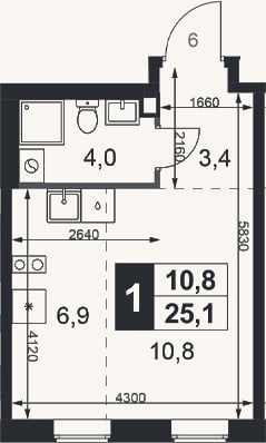 Планировка: Студия, 25,1 м²