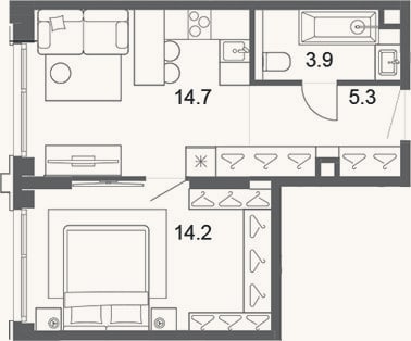 Планировка: 2-к, 38,1 м²