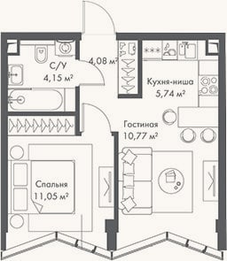 Планировка: 2-к, 35,8 м²