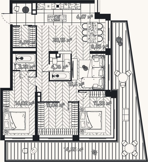 Планировка: 4+ к, 101,6 м²